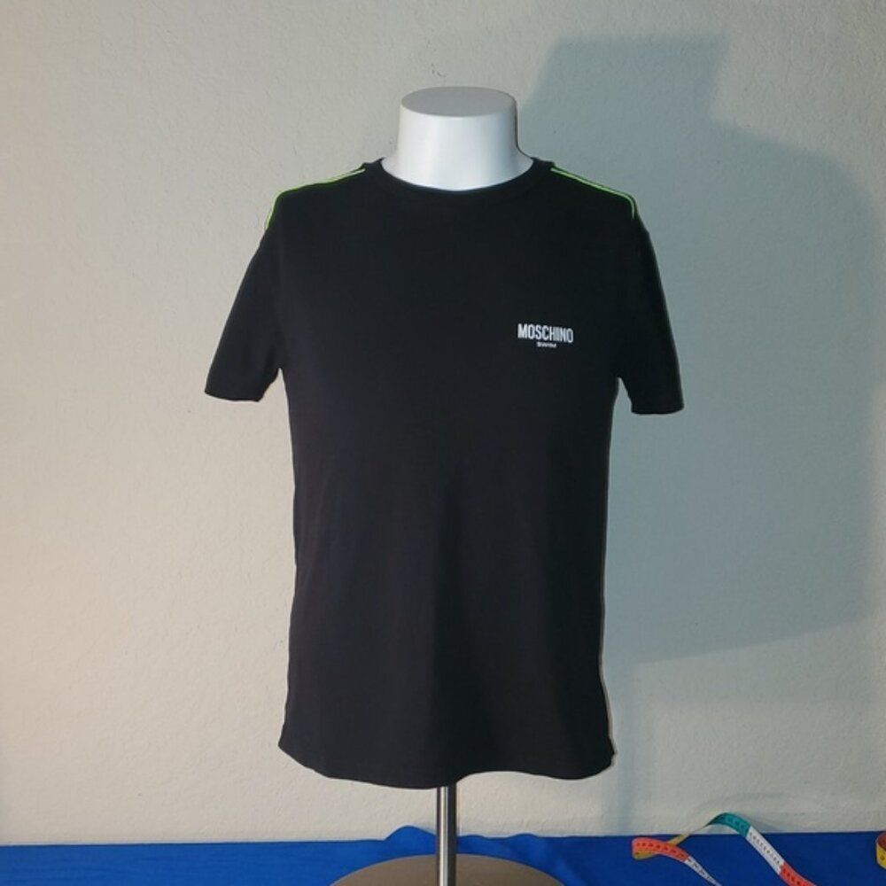 Moschino Swim Men’s XS Black T-Shirt Neon Stripe Accent Short Sleeve Crew Neck